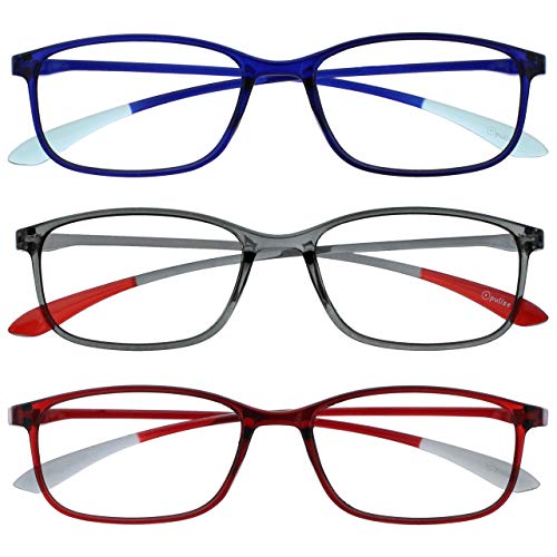 Opulize Ice Pack 3 Súper Ligero Gafas De Lectura Azul Gris Rojo Mujeres Hombres RRR61-37Z +1,00