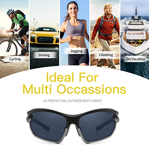 OSLOB Gafas De Sol Deportivas Para Hombres Y Mujeres, Lentes De Policarbonato Que Se Aplican Al Ciclismo, Conducción, Pesca, Correr Con Protección UV, Gafas De Sol ST011 |Gris Oscuro|70-17-135