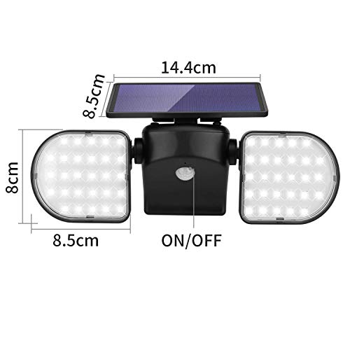 OUSFOT Luz Solar Exterior 56 LED Foco Solar con Sensor de Movimiento Lámpara Solar de Seguridad Impermeable IP65 360 ° Ajustable para Entrada Garaje Patio y Jardín