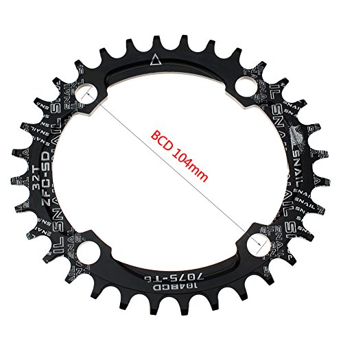 Ovalada plato 32T 34T 36T FOMTOR ultraligero Single Narrow Wide Cadena Anillo para la mayoría de Shimano y SRAM cranksets, bicicleta de carretera bmx mtb (104 BCD, Negro) (32T)