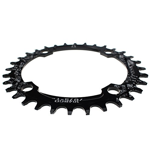 Ovalada plato 32T 34T 36T FOMTOR ultraligero Single Narrow Wide Cadena Anillo para la mayoría de Shimano y SRAM cranksets, bicicleta de carretera bmx mtb (104 BCD, Negro) (34T)