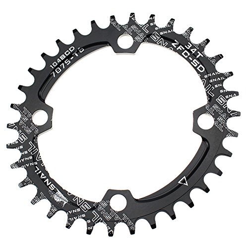 Ovalada plato 32T 34T 36T FOMTOR ultraligero Single Narrow Wide Cadena Anillo para la mayoría de Shimano y SRAM cranksets, bicicleta de carretera bmx mtb (104 BCD, Negro) (34T)