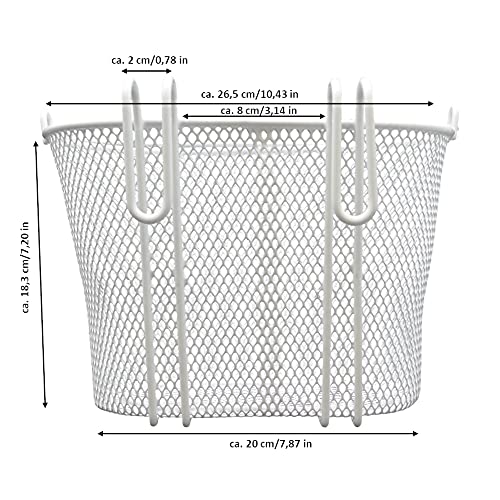 P4B Cesta de bicicleta para niños Happy Kids en color blanco, cesta delantera de malla estrecha, malla de acero, con asa de transporte