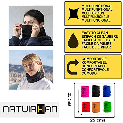 Pack Natuiahan de 5 Bragas para el Cuello y la Cabeza. Bandanas Unisex, Multifuncionales y Extra Suaves. Con Cierre de Cordón para Ajuste. Colores: Azul Claro, Negro, Rojo, Fucsia, Naranja y Verde.