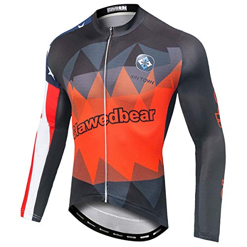 Panegy Hombres Maillot de Ciclismo Mangas Largas Sudadera Deportiva Delgada Transpirable Chándales Estampados Cremallera para Bicicleta Color Naranja Estrelal Talla XL