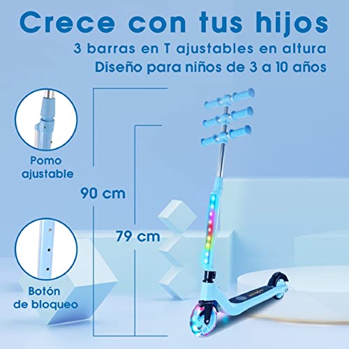 Patinete electrico niños, TOEU Patinete electrico niño, Altura Ajustable, Luz LED Intermitente ,Patinete electrico niños 3 a 10 años , hasta 8 km/h, Gama 7.5km