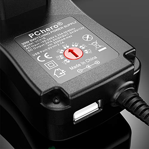 PChero 30W DC AC Adaptador de Fuente de Alimentación 3V / 4.5V / 5V / 6V / 7.5V / 9V / 12V con 6 Conectores Intercambiables - 2000mAh