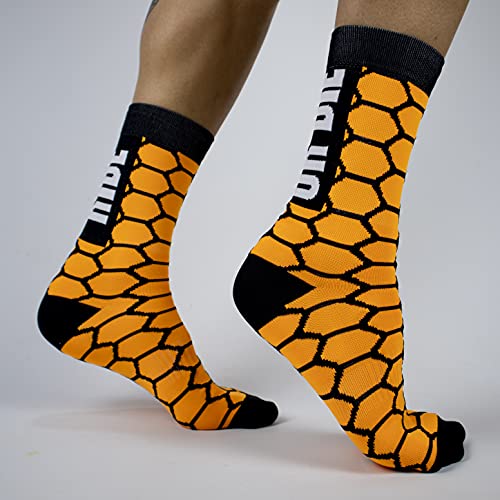 PERRO LOCO CLOTHES Calcetines compresivos de Ciclismo con Refuerzo en prepuntera. Edición Limitada. (Ride OR Die Naranja, 37-39)