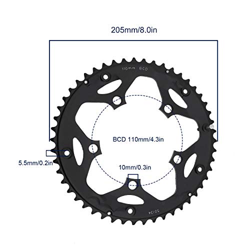 Platos de bicicleta 34T / 50T 110BCD 5 orificios de perno para bicicleta de carretera de 9 velocidades y 10 velocidades Accesorios de repuesto para ciclismo de aluminio negro