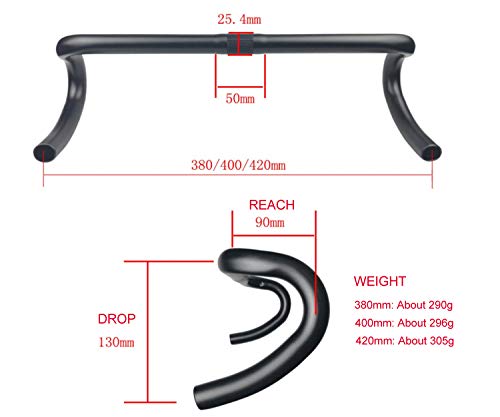 PLATT Manillar para Bicicleta de Carretera de aleación de Aluminio 25.4MM/31.8MM Ligero Curva Bar 380/400/420MM