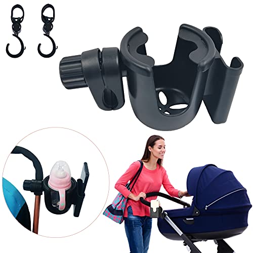 Portavasos para Cochecito con Soporte de Teléfono, YEAHTOP Portavasos Carrito Bebé Universal con 2 Ganchos, Porta Bebidas Bicicleta, Porta Biberones Sujetavaso para Silla de Paseo