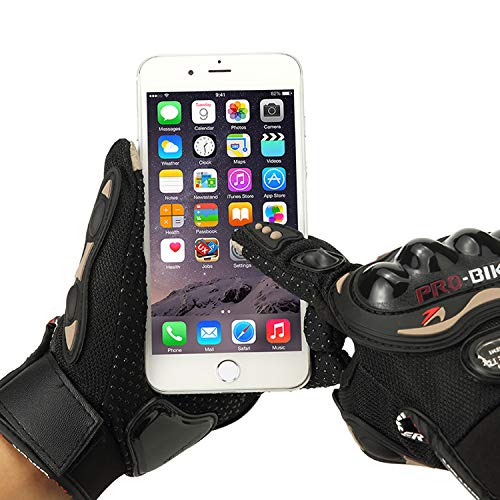 Pro-Biker - Guantes de piel con pantalla táctil para bicicleta, motocicleta, motocicleta, deportes de competición (negro, XXXL)