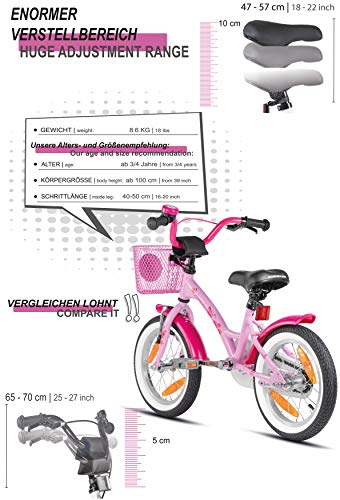 Prometheus Bicicleta para niños de 3 a 5 años | Bicicleta Infantil 4 años para niñas 14 Pulgadas con ruedines en Rosa y Blanco