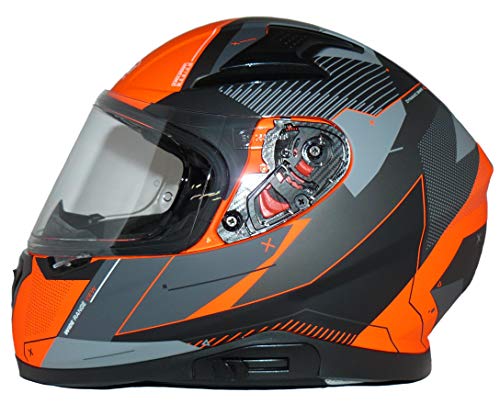 Protectwear Moto Casque 917-OG Casco Integral de Motocicleta Solar integrada y Visera Plegable 917-OG-L, Unisex-Adult, Gris Anaranjado, Large