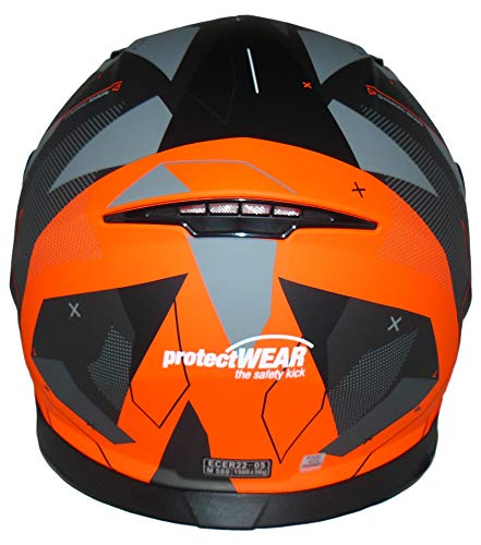 Protectwear Moto Casque 917-OG Casco Integral de Motocicleta Solar integrada y Visera Plegable 917-OG-L, Unisex-Adult, Gris Anaranjado, Large