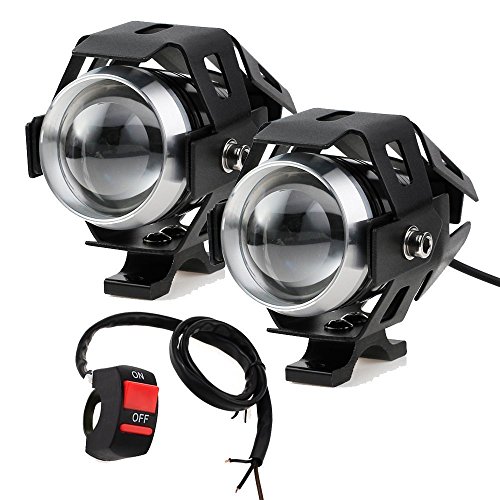 PROZOR 2pcs Faros Delanteras de Motocicleta con Interruptor y Fusible 15W 3000LM Faros Auxiliares Antiniebla Moto 3 Modos CREE U5 Foco LED Faro Auxiliares para Motocicleta