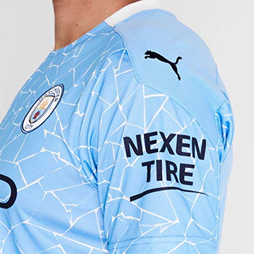 PUMA Manchester City Temporada 2020/21-HOME Shirt Replica SS with Sponsor Camiseta Primera Equipación, Unisex Adulto, Team Light Blue-Peacoat, L