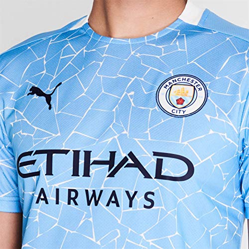 PUMA Manchester City Temporada 2020/21-HOME Shirt Replica SS with Sponsor Camiseta Primera Equipación, Unisex Adulto, Team Light Blue-Peacoat, L