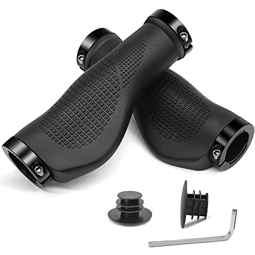 Puños Bicicleta Montaña Ergonomicos Puños MTB Antideslizante Caucho Puños Manillar Bicicleta Doble Bloqueo de 22mm Puños Manillar para Montaña, Bici Plegable, Scooter Puños (Negro)