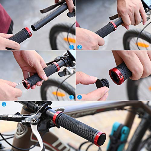 Puños de Manillar Bicicleta Goma TPR Profesional Cerradura Doble, Antideslizante Puños Bicicleta Montaña con Bloqueo de Aluminio, Puños BMX, Puños MTB, Scooter, para Bicileta Plegable/Urbana/Pit Bike