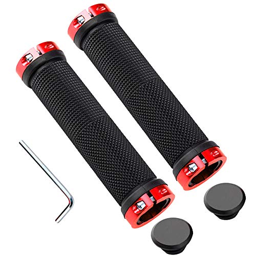 QitinDasen 1 Par Profesional Puños Bicicleta, Puños Manillar Antideslizante Ergonomicos, Empuñadura BMX, Puños MTB, Protector Manillar Bicicleta, para Mango de Diámetro 22mm (Rojo)