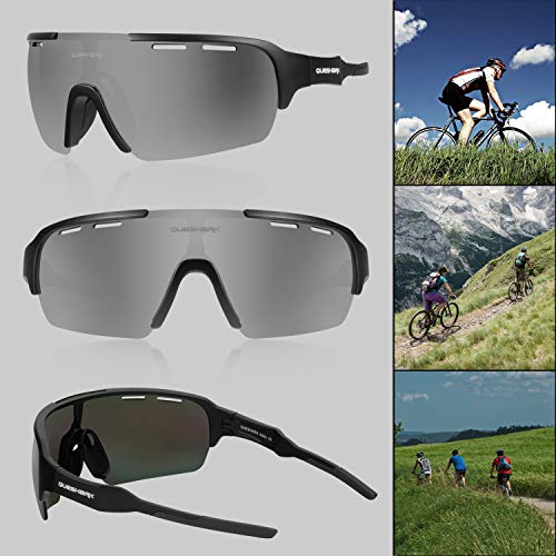 Queshark Gafas de Ciclismo para Hombre Mujer Bicicleta de Carretera 1 Lente Polarizada 3 HD UV400 Lente