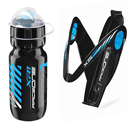 Raceone - Kit Race Duo X5 Gel (2 PCS): Porta Bidon X5 Gel + Bidon de Ciclismo XR1 Bici Carrera de Ruta/Bicicleta de Montaña MTB/Gravel Bike. 100% Made IN Italy