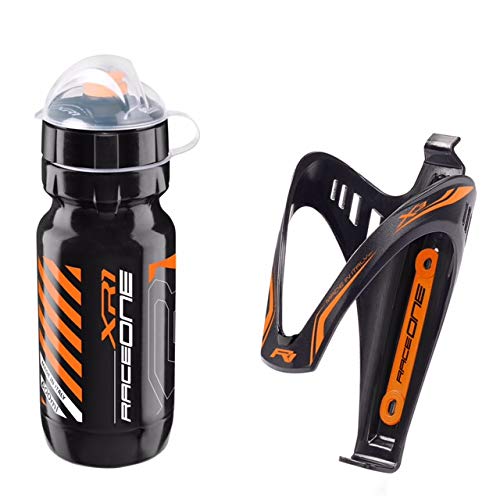 Raceone.it - Kit Fluo Race - 2 PCS - Bidón de Ciclismo + Portabidon para Bicicleta. Bottle XR1 + Bottle Cage X3 /600 CC. Color: Naranja Fluo - 100% Made IN Italy