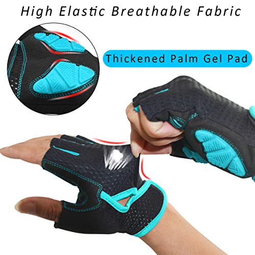 REETEE Guantes de Bicicleta Medio Dedo Guantes para Hombres Mujeres Antideslizante Transpirable Guantes de Ciclismo Guantes Deportivos Cortos para al Aire Libre de Ciclismo (Azul, L)