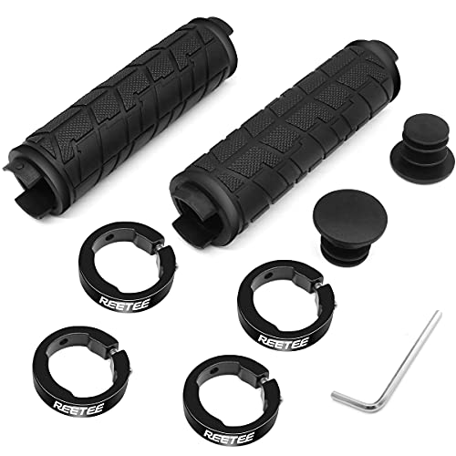 REETEE Puños Bicicleta Montaña Antideslizante Caucho Puños Manillar Bicicleta, Aluminio Doble Bloqueo de 22mm Mango para Bicicleta Puños MTB Ergonomicos para Bici Plegable, BMX,Scooter Puños (negro)