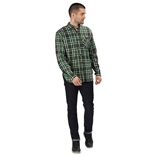 Regatta Camisa Lazare Coolweave de algodón Casual a Cuadros para Hombre, Hombre, Camisas, RMS132 90580, Verde Oscuro, XL