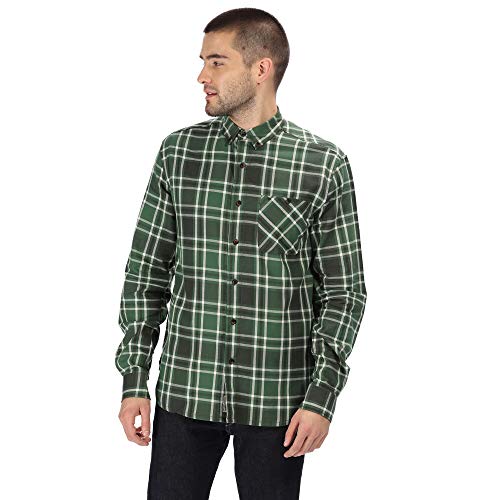 Regatta Camisa Lazare Coolweave de algodón Casual a Cuadros para Hombre, Hombre, Camisas, RMS132 90580, Verde Oscuro, XL