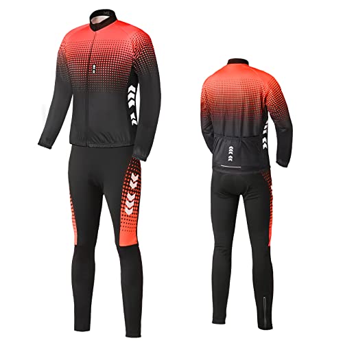 Relaxyee Ropa Ciclismo Hombre de Invierno, Ciclismo Maillot Hombres con 4D Acolchado de Gel, Cálido y Transpirable, Cómodo de Llevar (Negro y Naranja, XL)