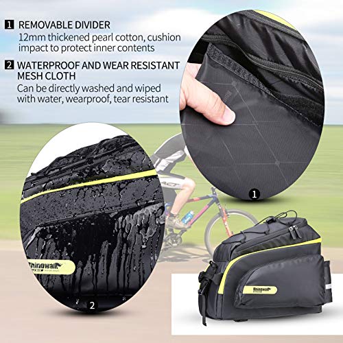 Rhinowalk Alforjas Bicicleta Impermeable, Bolsa Sillín Ciclismo Bolsa de Tronco de Cercanías Bolsa de Transporte para MTB Bicicleta de Carretera, con Fundas Antilluvia y Correra de Hombro (Verde)