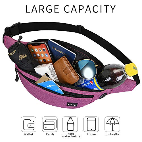 Riñoneras Hombre y Mujer Impermeable,3 Bolsillos con Cremallera Bolsa riñonera,Gran Capacidad para Teléfono DE 6.8 Pulgadas/Llaves, Viajar/Correr/Bici/Comprar (Rosa roja)