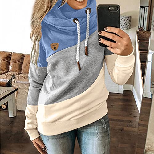 riou Sudadera con Paneles en Contraste Mujer Manga Larga Sólida y Cómoda Blusa Cordón Abrigo con Bolsillo Deportivos Moda Originales Pullover Otoño/Invierno