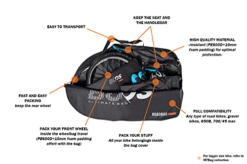 RoadBag Travel - Funda de transporte para bicicleta de carretera, totalmente acolchada, sin desmontar la rueda trasera