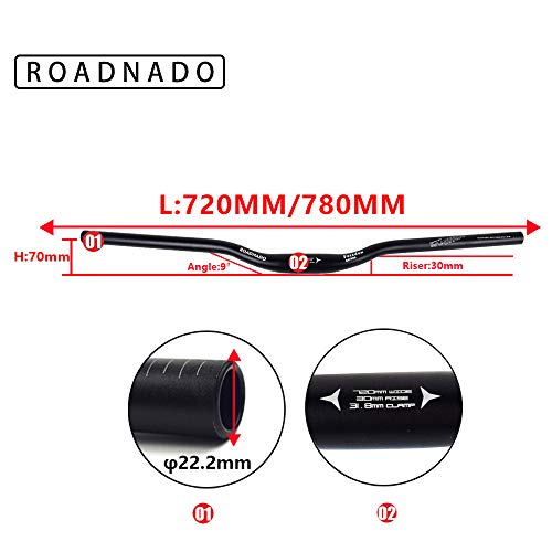 ROADNADO Manillar de bicicleta de 31,8 mm, aleación de aluminio, 720 mm/780 mm, para bicicleta de carretera, MTB (negro)