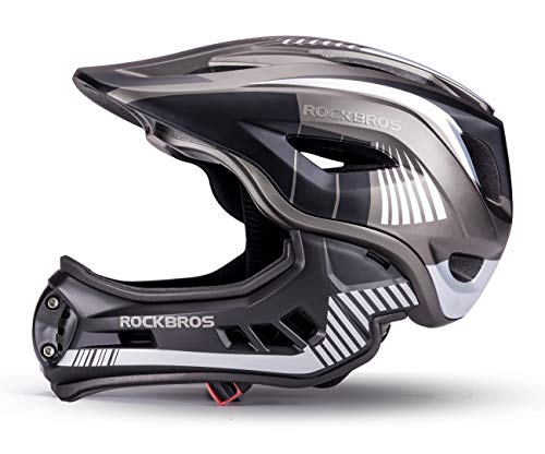 ROCKBROS Casco Integral para Niños de Bicicleta MTB BMX Casco Desmontable Ajustable 48-58CM para 3-15 Años