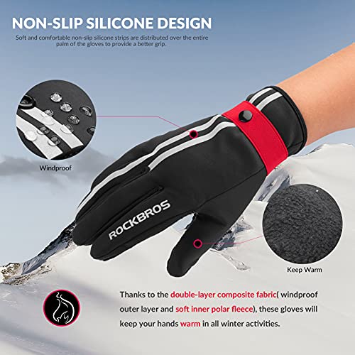 ROCKBROS Guantes de Ciclismo Invierno con Pantalla Táctil Forro Polar a Prueba de Viento para Bicicleta MTB Deporte al Aire Libre, Negros