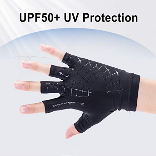 ROCKBROS Guantes Deportivos de Bicicleta para Verano Protección UV Transpirable Antideslizante para Ciclismo Deportes al Aire Libre para Hombre y Mujer, Negro/Gris