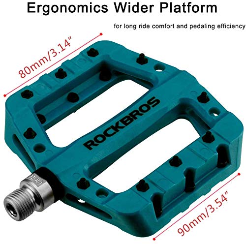 ROCKBROS Pedales Bicicleta de Nylon, para MTB BMX Bicicleta Carretera Gran Plataforma Antideslizante Ligeros, 9/16 Pulgadas