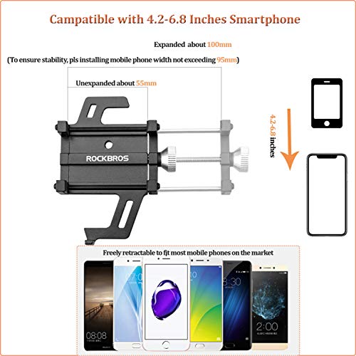 ROCKBROS Soporte Móvil para Bicicleta Moto, Rotación 360° Soporte Universal de Aleación de Aluminio para Teléfonos