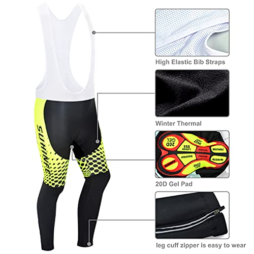 Ropa Ciclismo Invierno Hombre, Maillot Ciclismo Polar Térmico de Manga Larga y Pantalones Largos de Ciclismo Acolchados con Gel de Alta Densidad para Bicicleta de Carretera y MTB, Verde, M