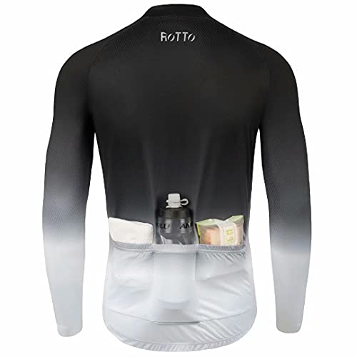 ROTTO Maillot Ciclismo Hombre Camiseta Ciclismo Manga Larga con Bolsillo Serie de degradados