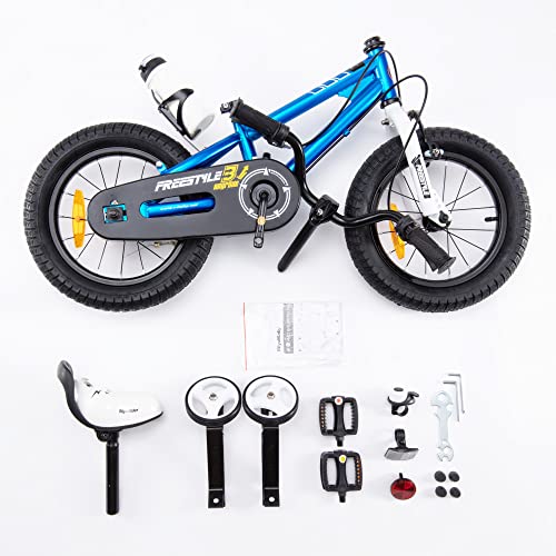 RoyalBaby Bicicletas Infantiles niña niño Freestyle BMX Ruedas auxiliares Bicicleta para niños 14 Pulgadas Azul