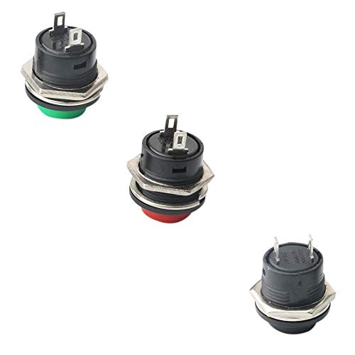 RUNCCI-YUN Interruptor de botón pulsador 24 piezas encendido/apagado momentáneo interruptor de encendido rojo verde azul amarillo blanco negro redondo capac 6 A/125 V 3 A/250 V