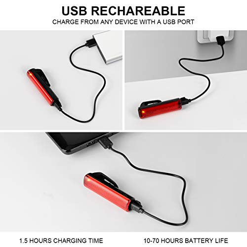 Ryaco Luz Trasera de Bicicleta, Recargable Por USB, 5 Modos de Brillo, Luz Trasera de Bicicleta Impermeable Ip65, Luz Estroboscópica de Advertencia de Seguridad Led Visible de 300m Para Bicicletas