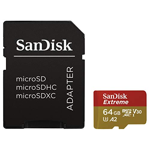 SanDisk Extreme - Tarjeta de memoria microSDXC para cámaras de acción de 64 GB con hasta 160 MB/s, Class 10, U3 y V30