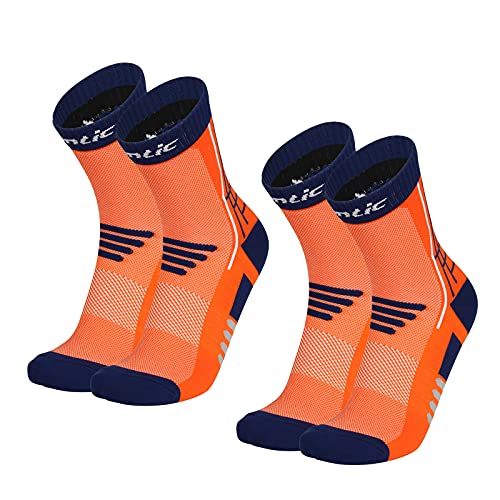 Santic Calcetines Ciclismo 2 Pares Hombres Calcetines Antideslizantes Mujer Calcetines Deportivos También para Correr y Montaña Naranja M